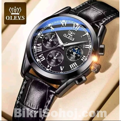 স্টাইলিশ OLEVS লেদার ব্যান্ড ফ্যাশনেবল ঘড়ি